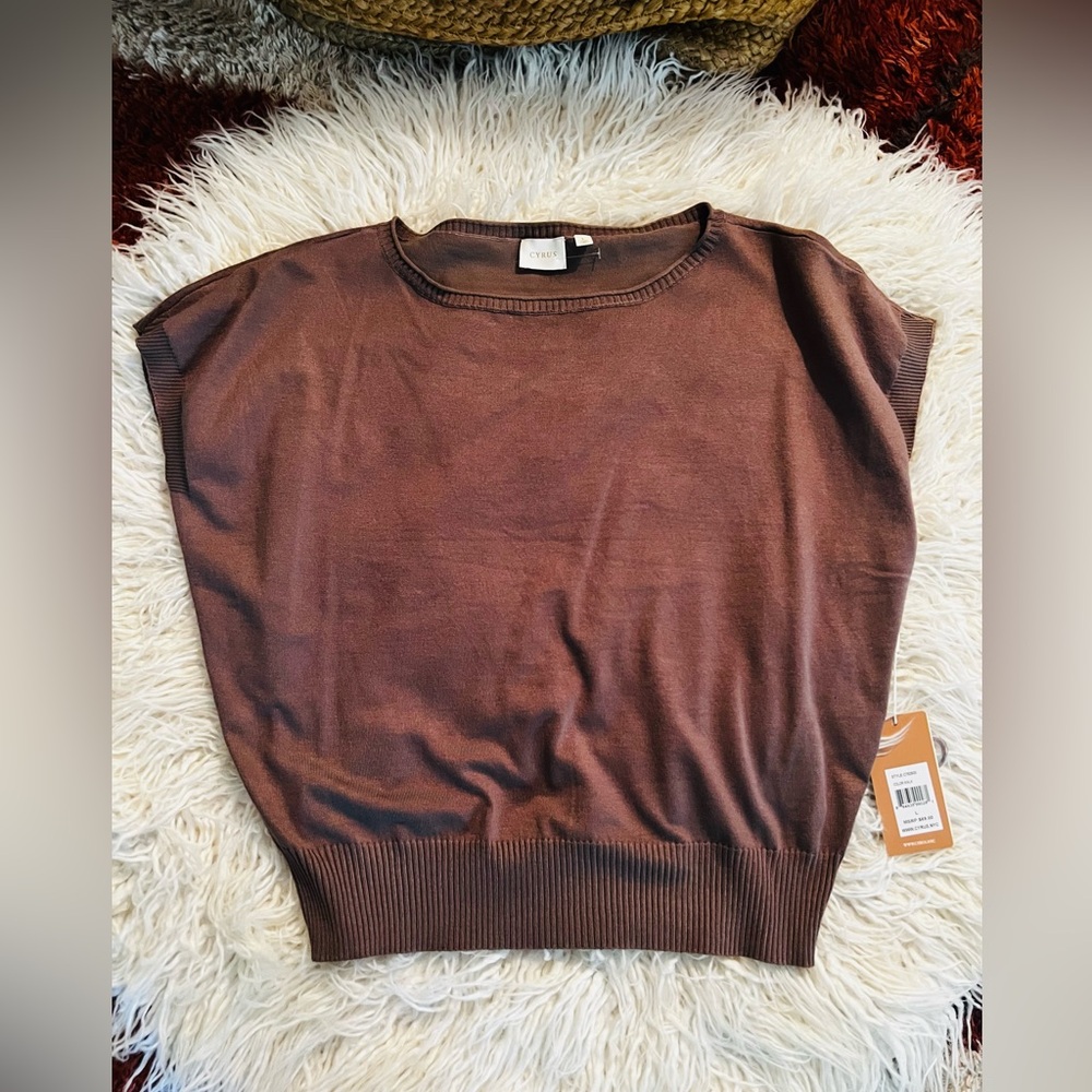Cyrus Chocolate Brown Sleeveless Knit Top